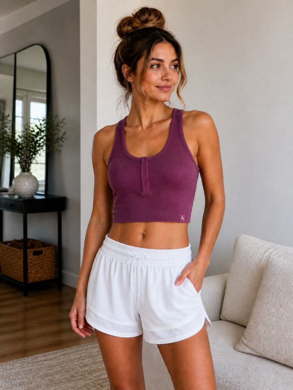 JoyLab size XXL Purple Ribbed Square Neck Sports Tank Shelf Bra NEW